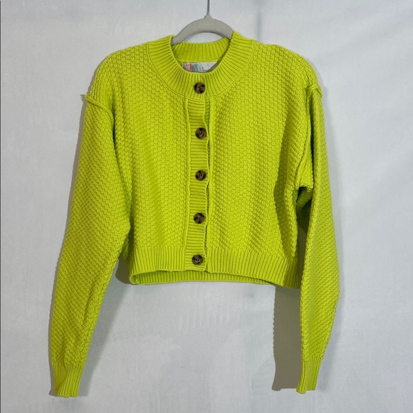 Free People Lila Cardigan Sweater Size S Citron Color EUC